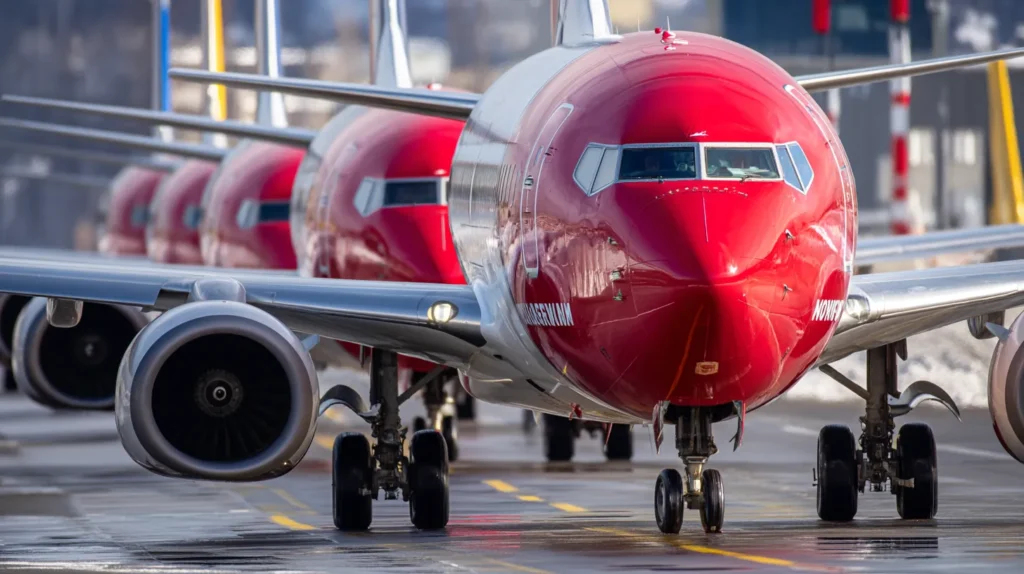 Norwegian flygplan parkerade vid gate
