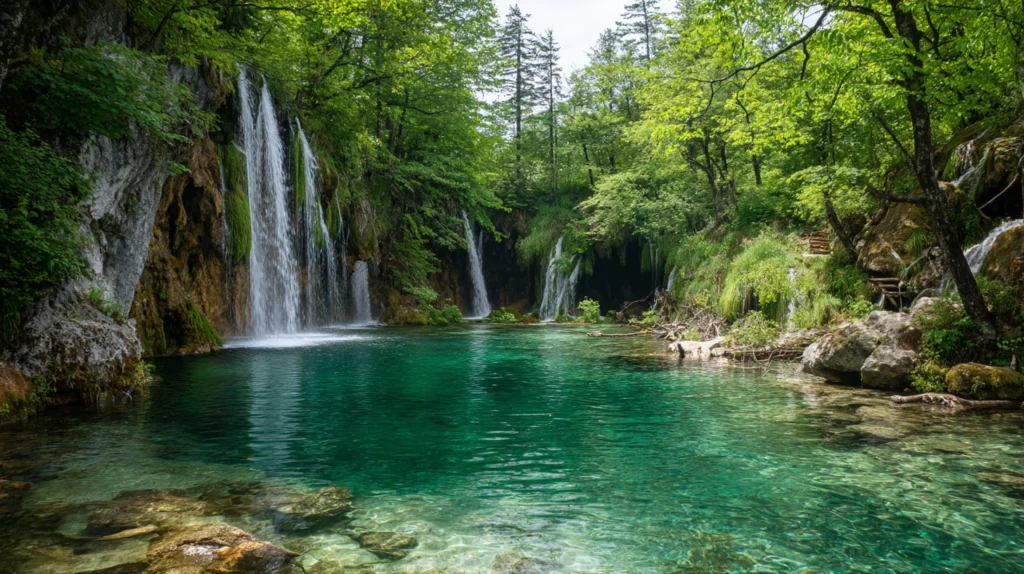 Vattenfall i Plitvicesjöarnas nationalpark i Kroatien.