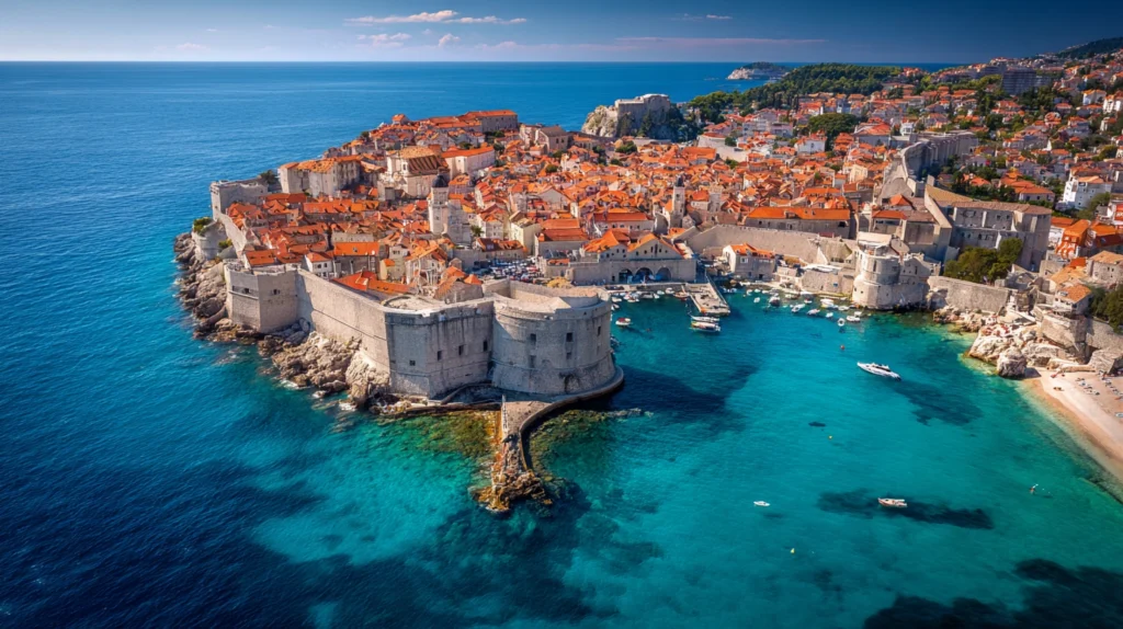 Gamla stan i Dubrovnik med havsutsikt.
