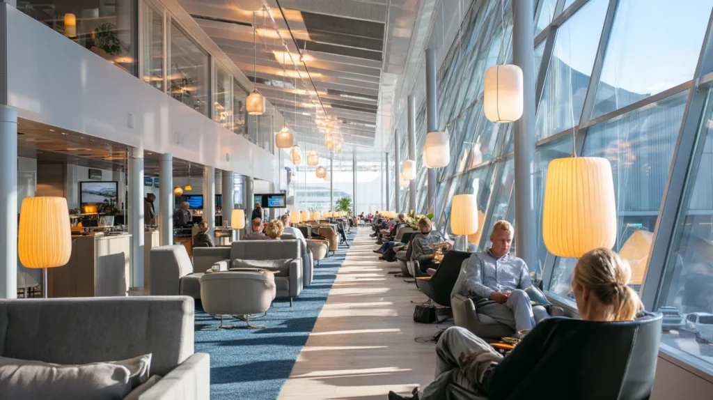 SAS lounge med utsikt mot flygplatsen
