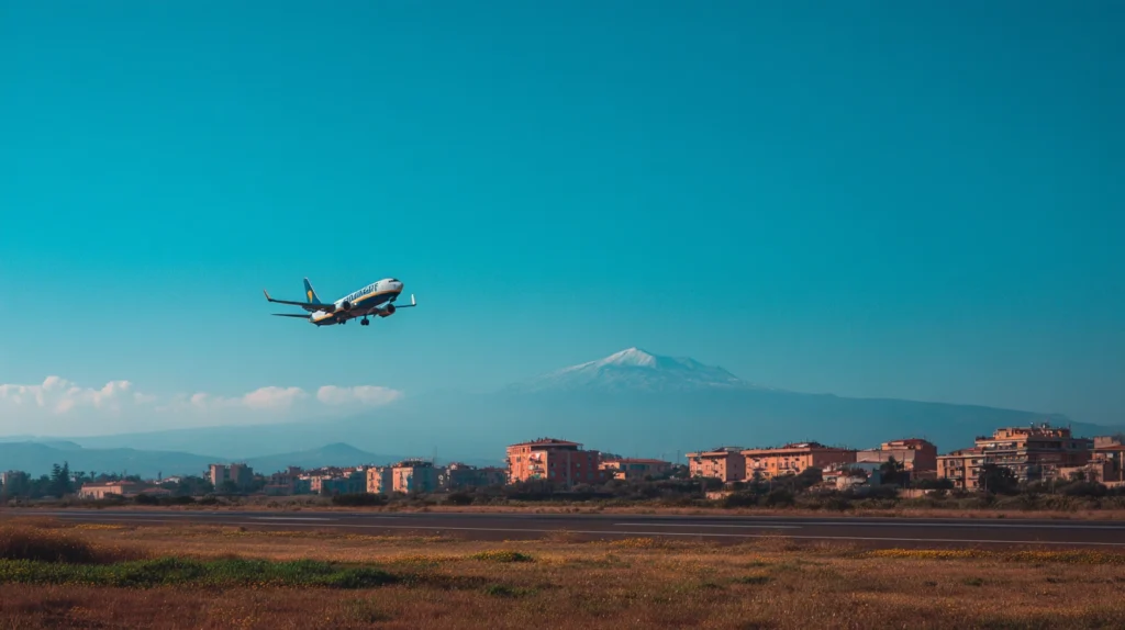 Resa utomlands billigt från Sicilien Catania flygplats med Etna i bakgrunden