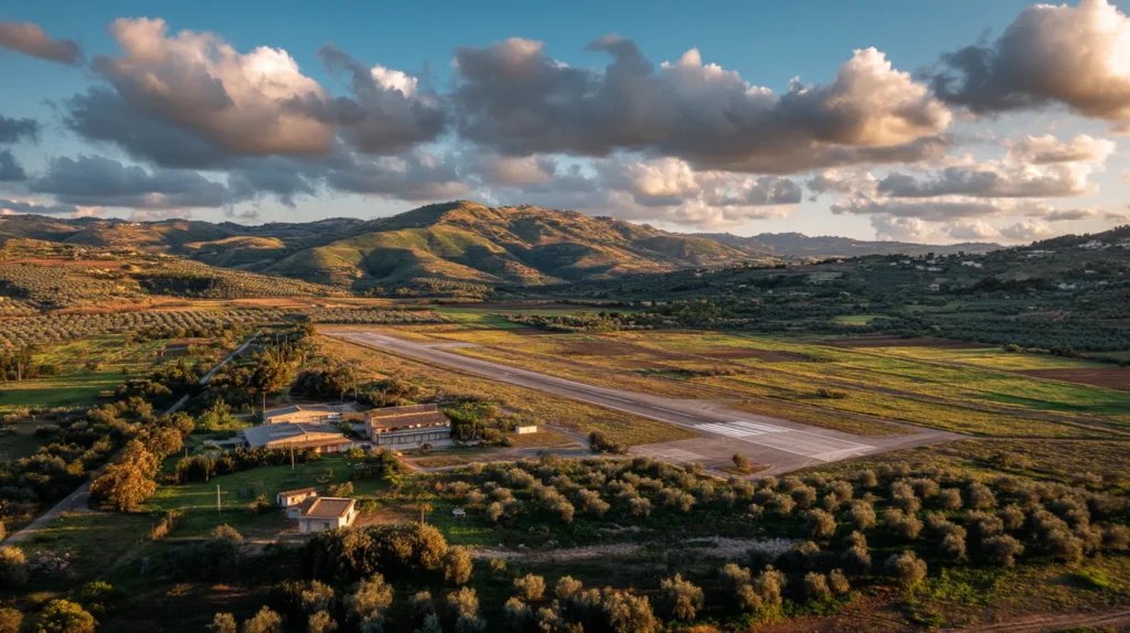 Comiso regional flygplats omgiven av olivlundar i Sicilien
