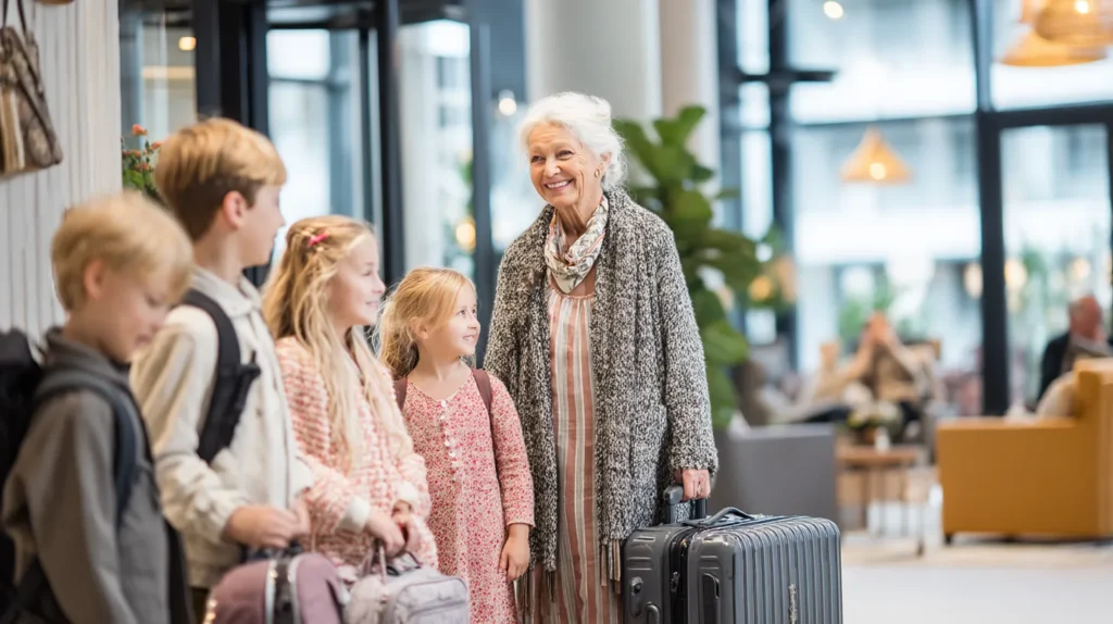 Familj checkar in på hotell i Stockholm