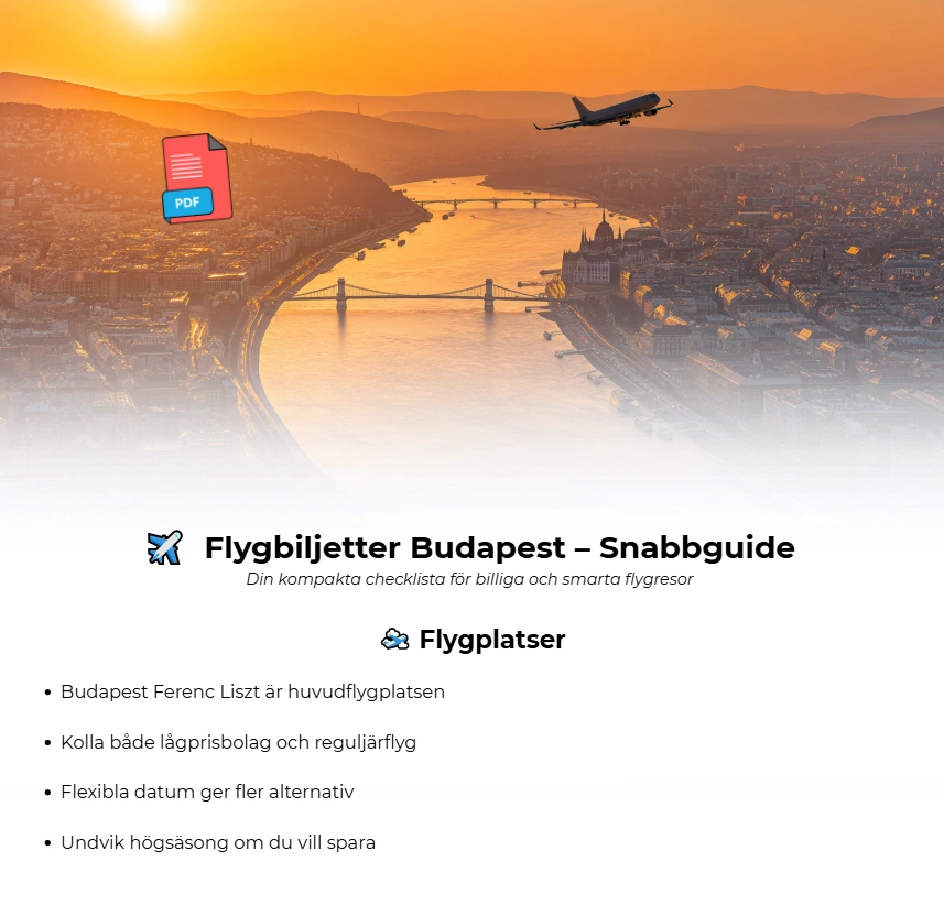 PDF-snabbguide med tips för att hitta billiga flygbiljetter till Budapest