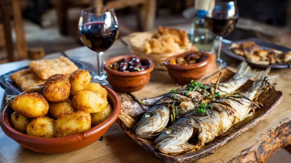 Papas arrugadas med mojo och grillad fisk på Gran Canaria