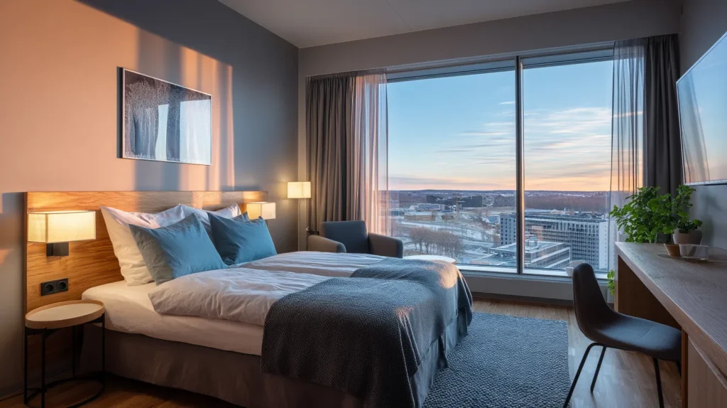 Hotellrum i Linköping med skandinavisk design och utsikt