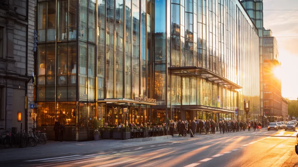 Hotell i Stockholm nära Centralstationen en solig dag