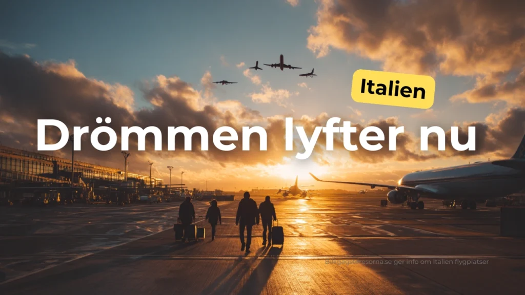 Italien flygplatser – resenärer i varm kvällssol inför avgång