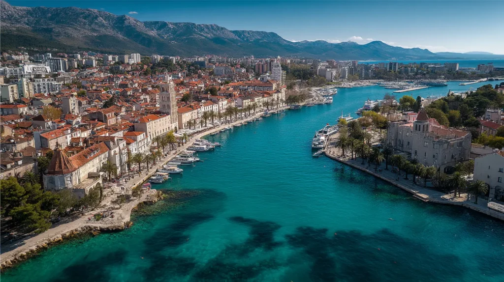Flygfoto över Split i Kroatien – ett prisvärt resmål