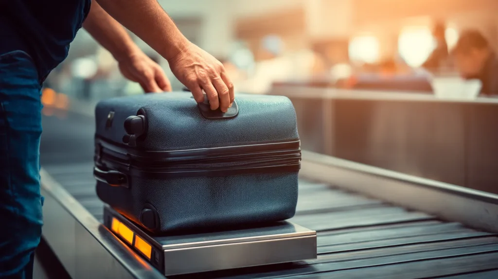 Resenär väger bagage på flygplats