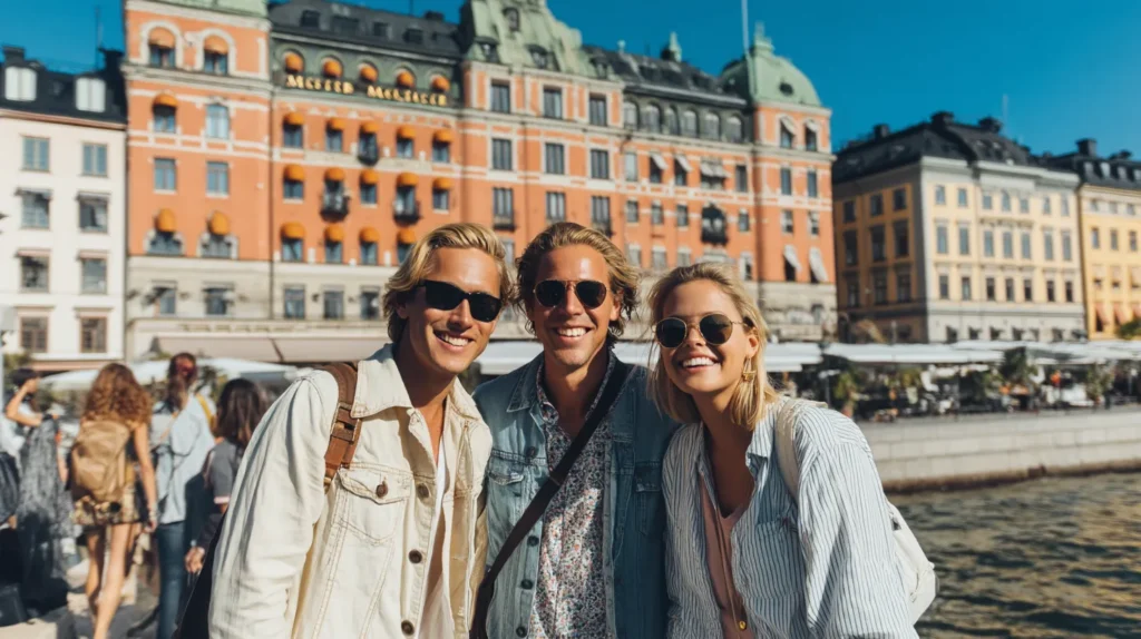 Tre vänner som bor på olika hotell i Stockholm