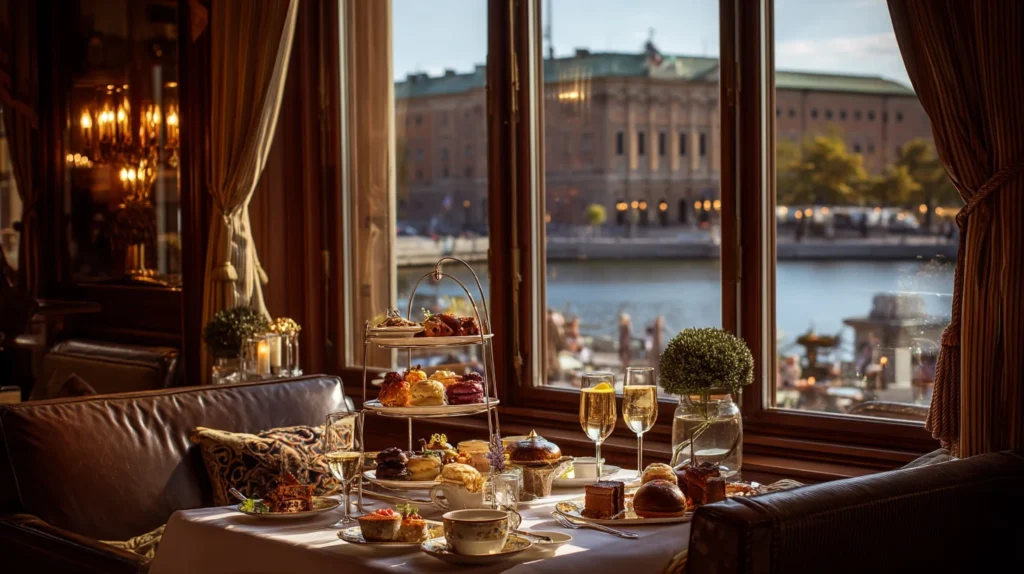 Afternoon tea i Cadierbaren på Grand Hôtel med utsikt över slottet