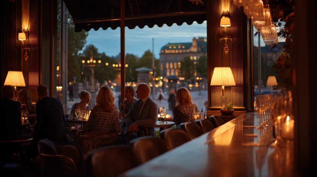 Kvällsstämning i Cadierbaren på Grand Hôtel Stockholm.