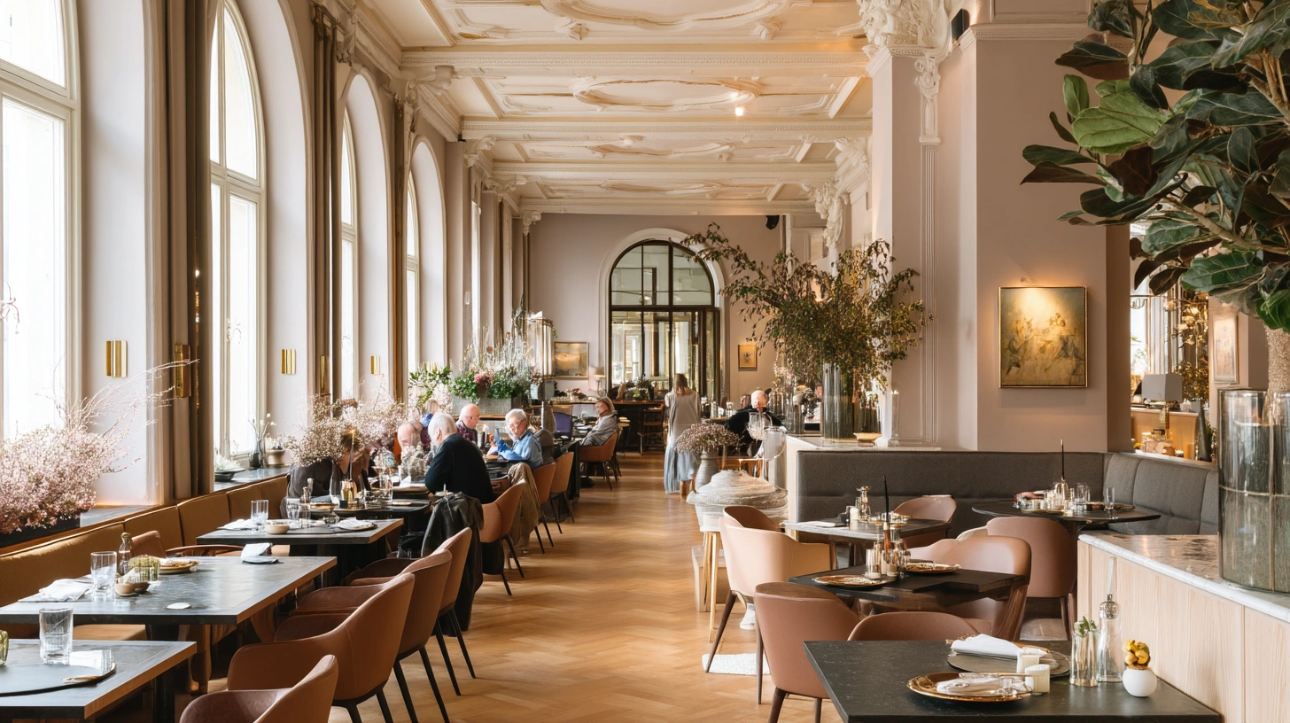 Inne i Matbaren på Grand Hôtel med elegant dukning och nordiska smaker