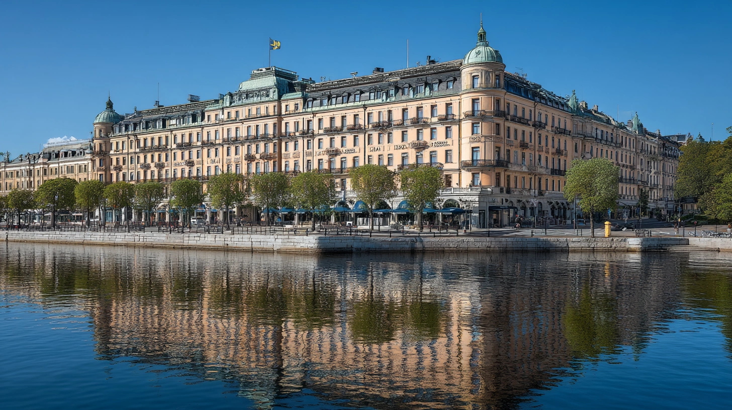 Hur skiljer sig Grand Hôtel Stockholm från andra femstjärniga hotell – vy över hotellets fasad vid Strömmen.