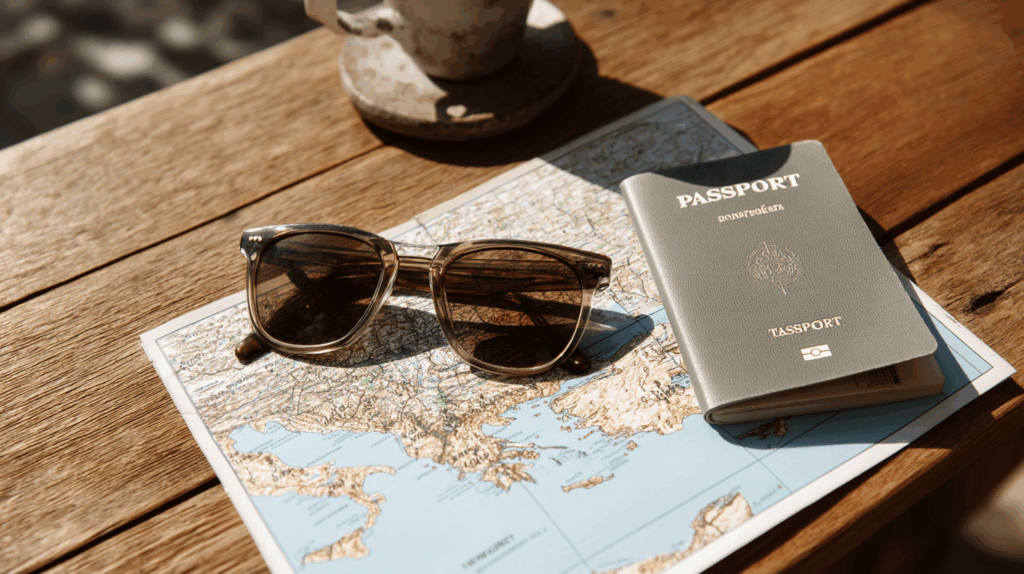 resor Grekland â reseplanering med karta och pass