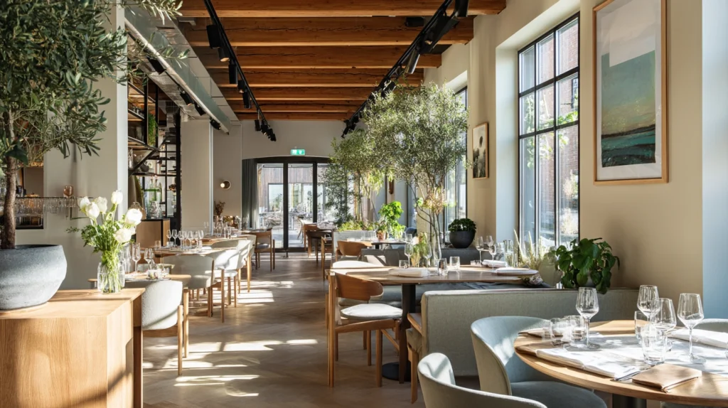Mat serveras på elegant restaurang i Stockholm