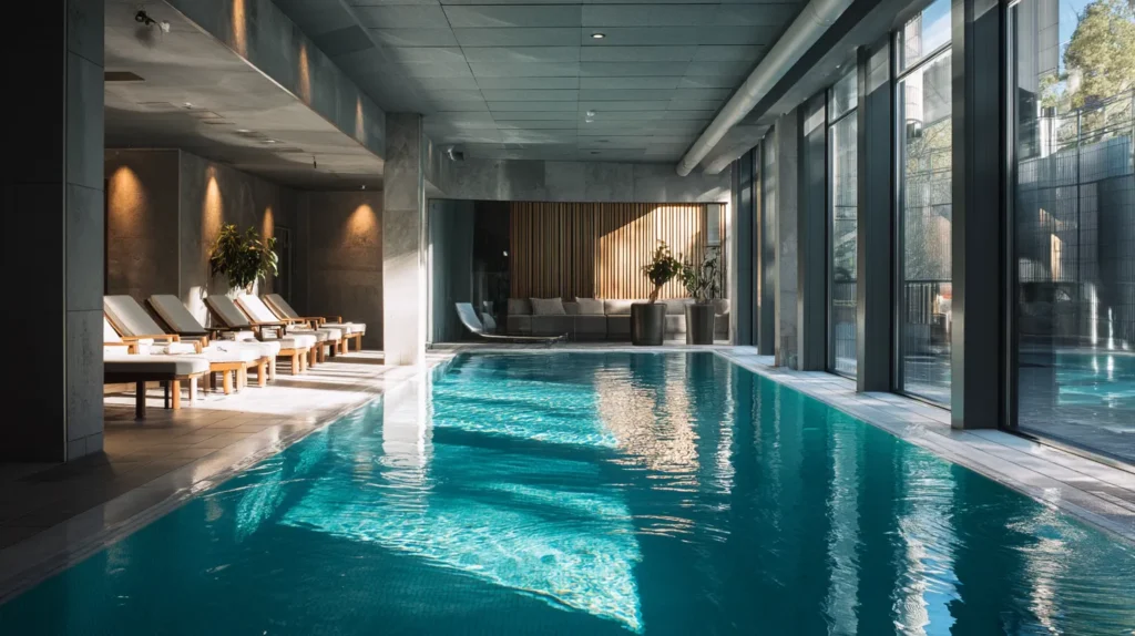 Spaavdelning med pool och relaxområde på hotell i Stockholm